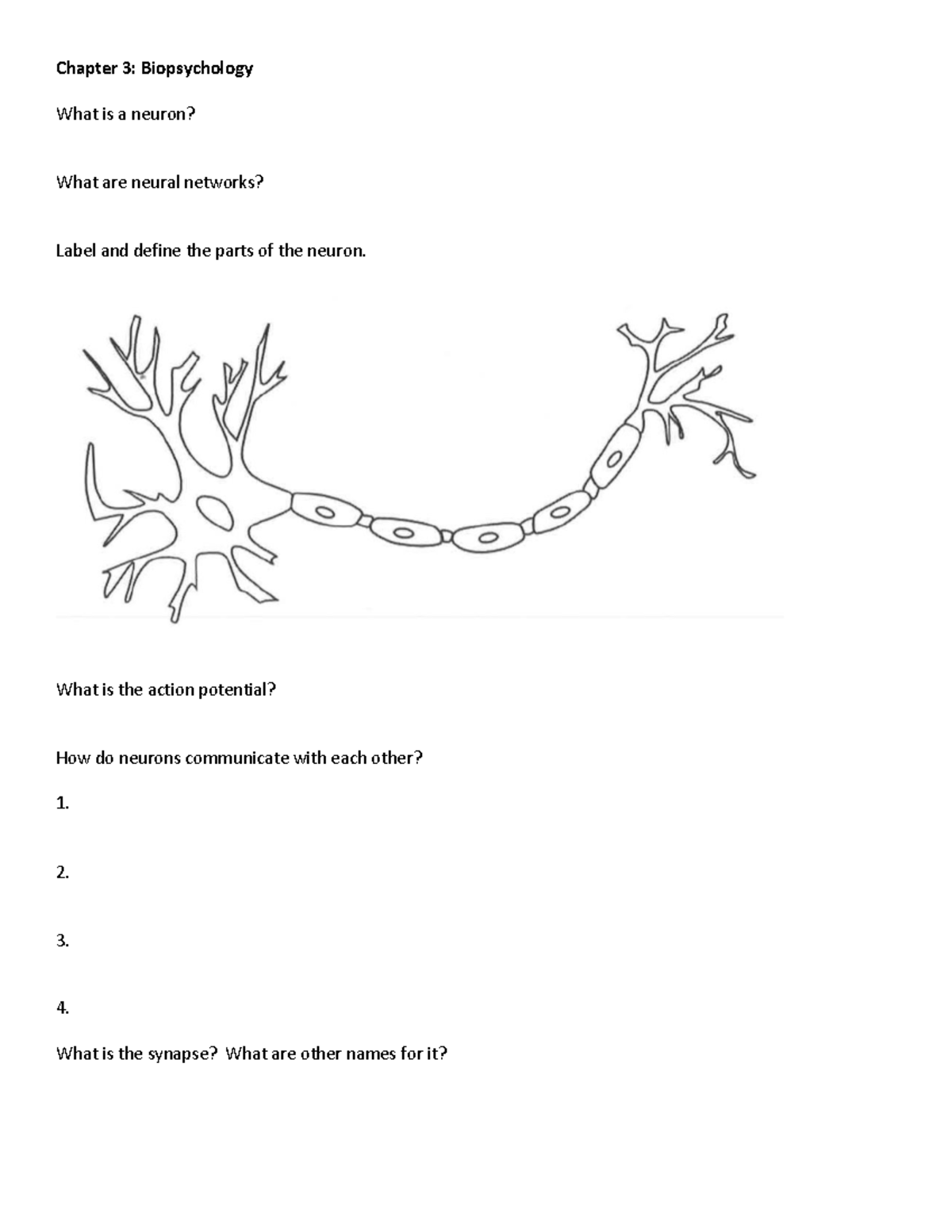 Intro to Psychology Chapter 3 Guided Notes - Chapter 3: Biopsychology ...