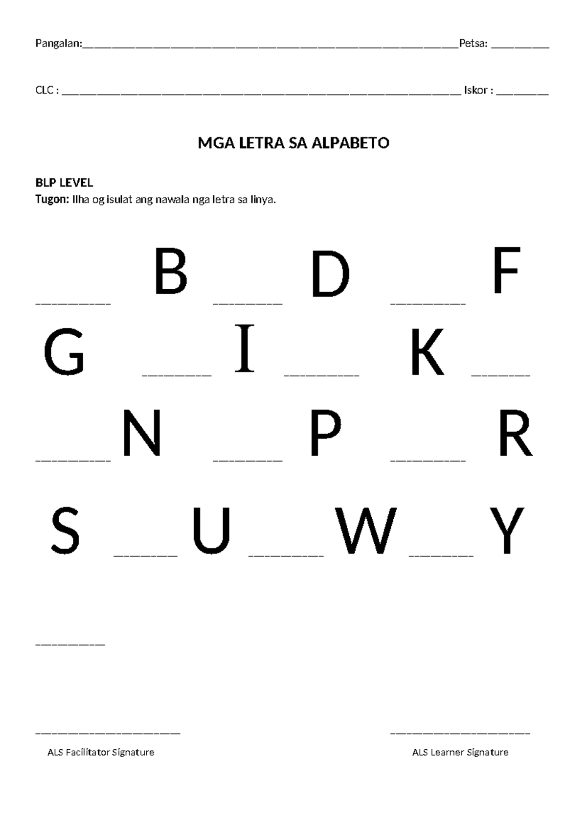 BLP activities - Letters of the Alphabet - - Studocu