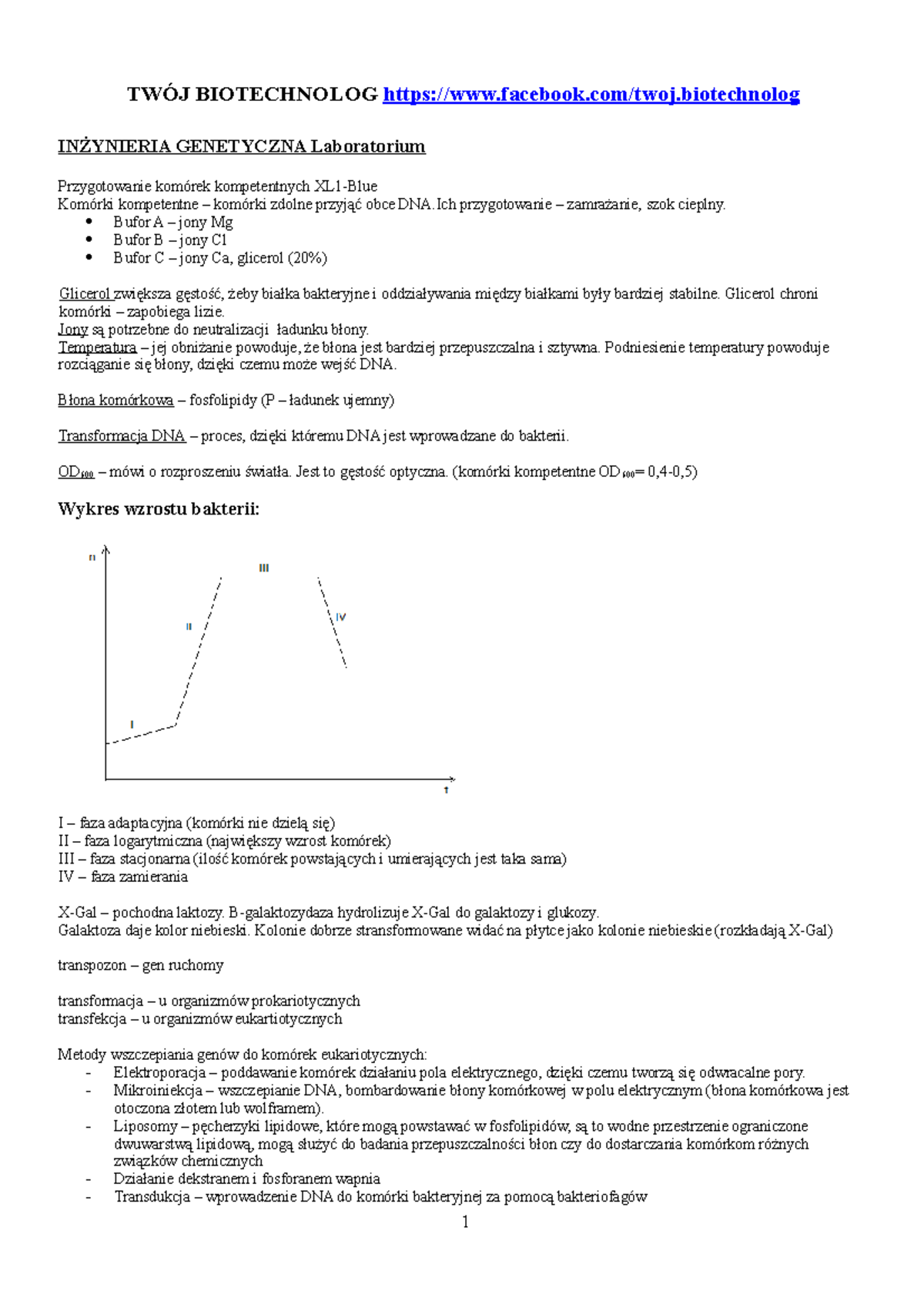 Inżynieria Genetyczna - notatki - TWÓJ BIOTECHNOLOG facebook/twoj