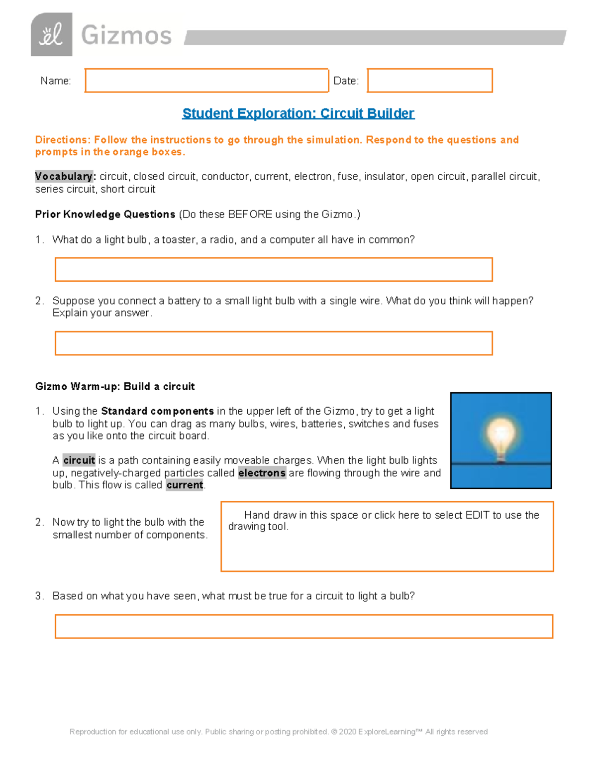 Copy of Copy of Circuit Builder SE - Name: Date: Student Exploration ...