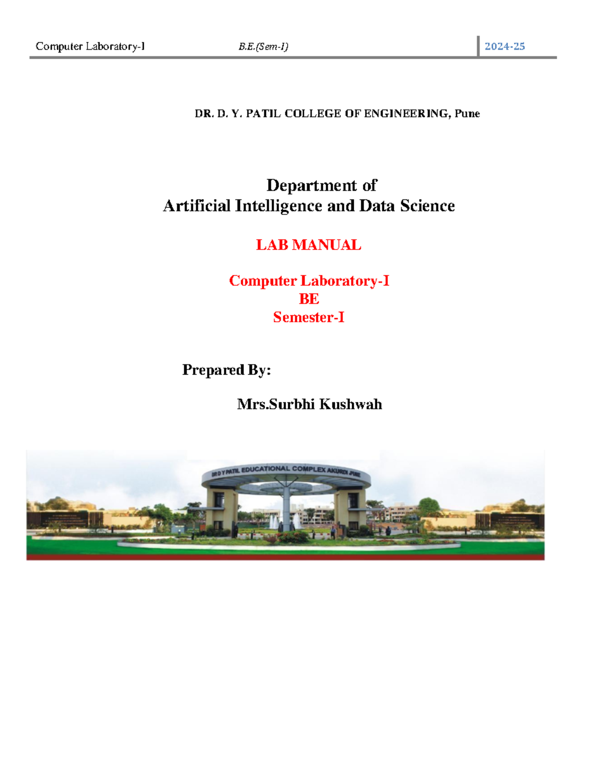 CL-I Lab Manual - CL I Lab Mannual - DR. D. Y. PATIL COLLEGE OF ...