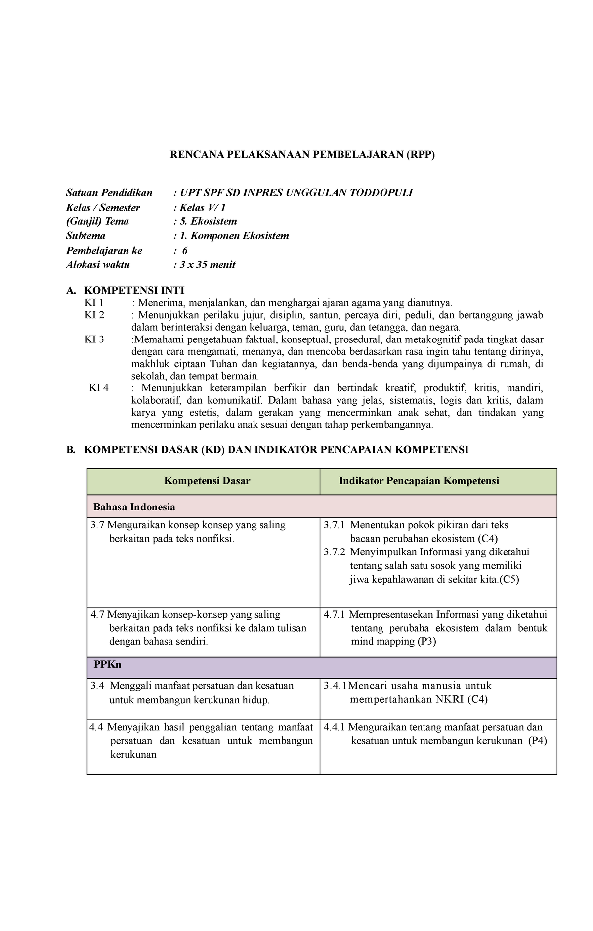 RPP KE -1 L - Rencana Pelaksanaan Pembelajaran SD Kelas Tinggi ...