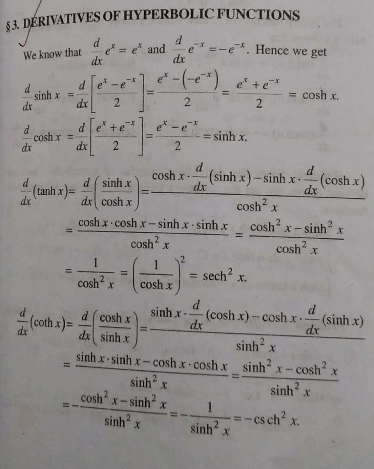 Derivatives Of Hyperbolic Function - Bsc Maths - Studocu