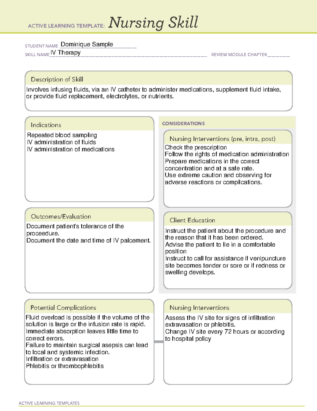 Iv Therapy Nursing Skill - Active Learning Templates Nursing Skill 