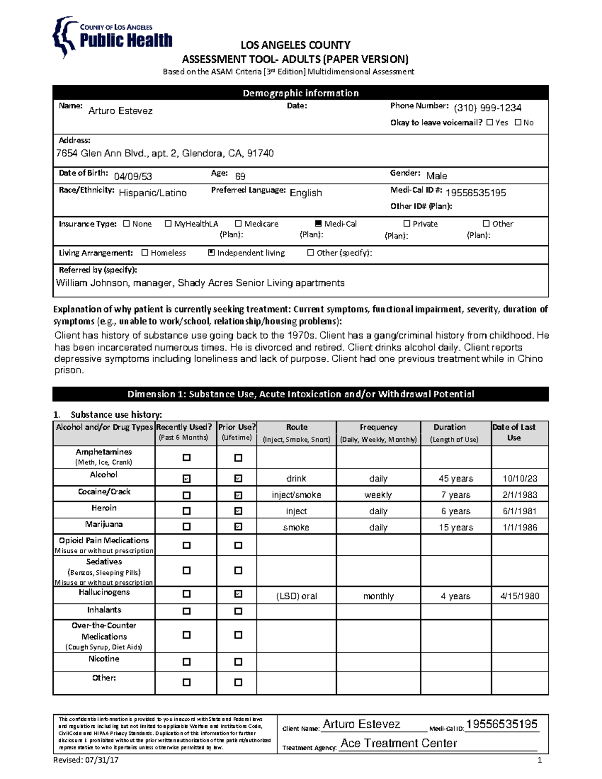 ASAM - Practice intake assessment for LA County addiction treatment ...