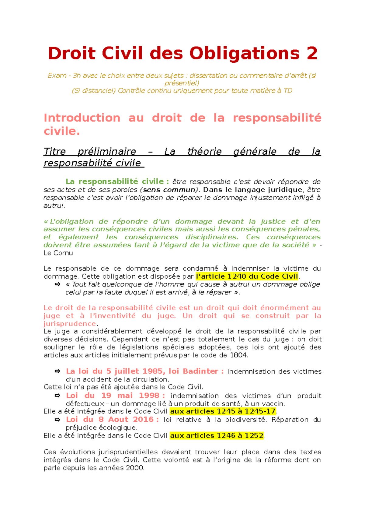 Droit de la responsabilité civile Titre préliminaire La théorie générale de la Droit de la responsabilité civile Titre préliminaire La théorie générale de la
