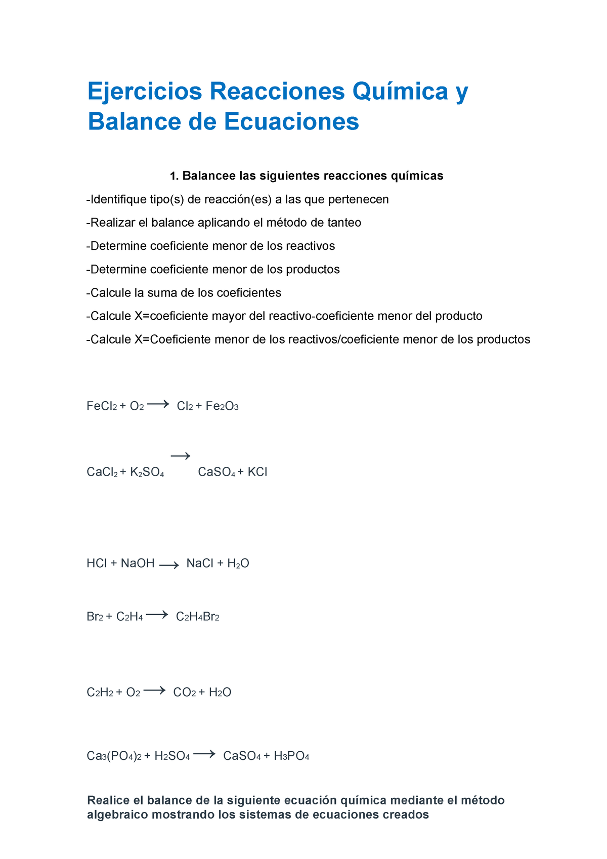 Ejercicios De Reacciones Quimica Y Balance De Ecuaciones Quimica General Ejercicios Reacciones 1435