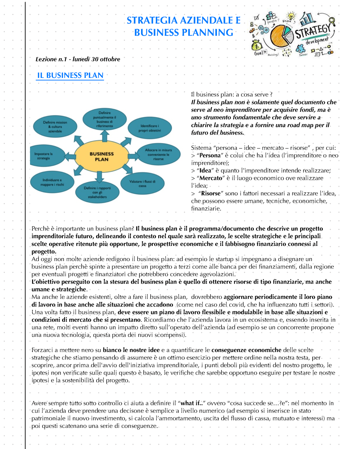 strategia aziendale e business planning unive