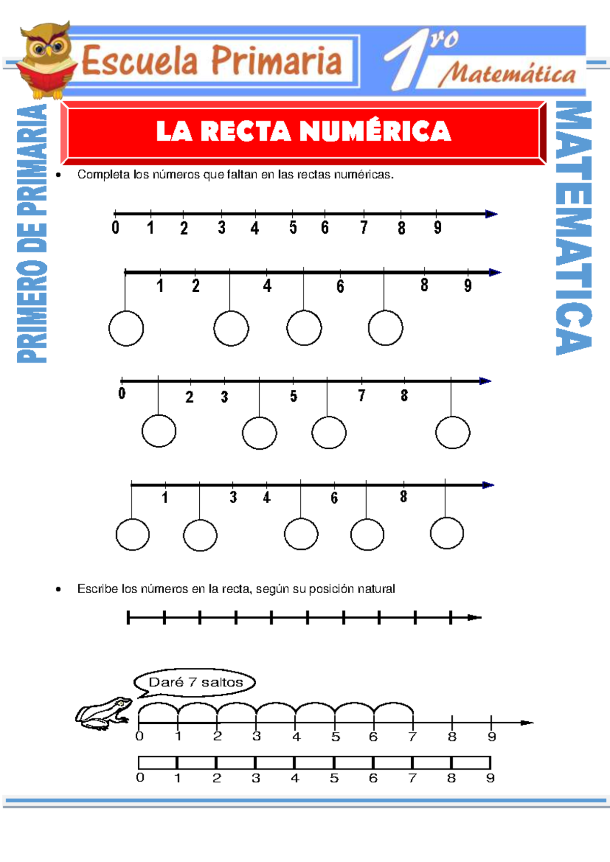 La Recta Numérica Para Primero De Primaria Completa Los Números Que