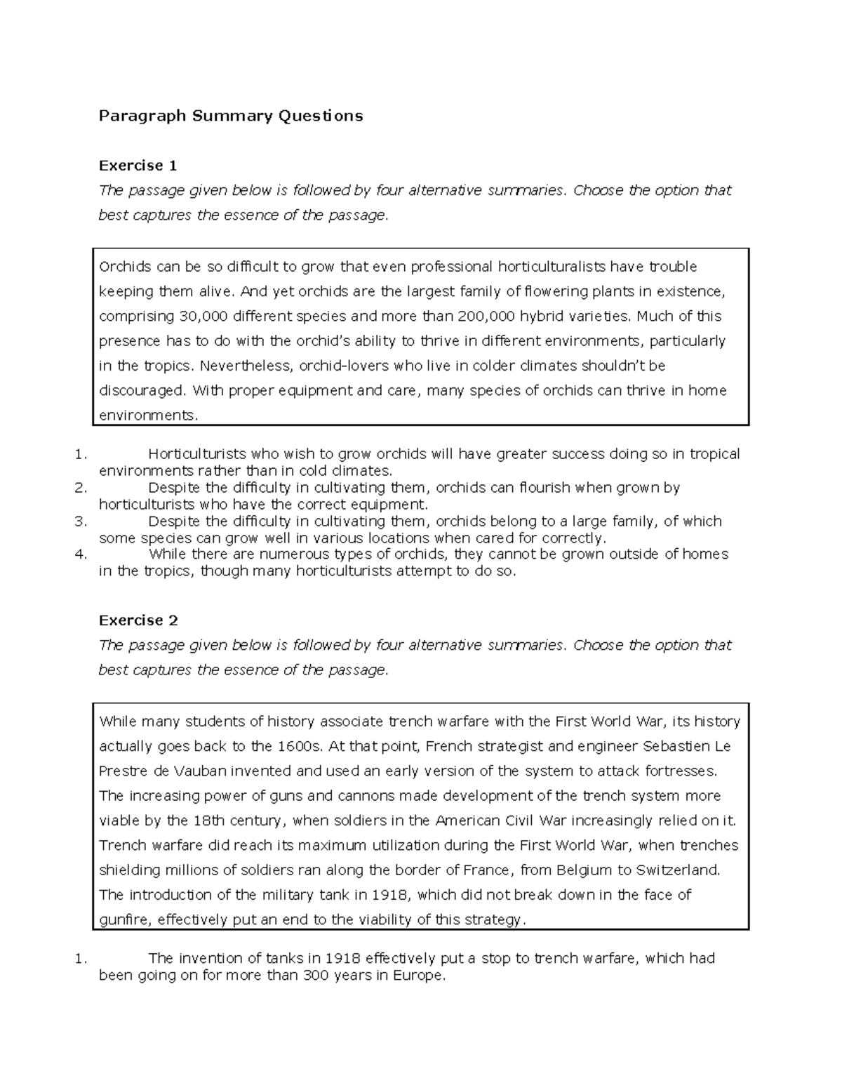 Extra practise material summary writing - Paragraph Summary Questions ...