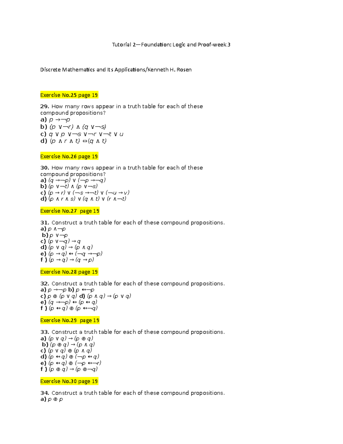 Tutorial 2 1 1 The Foundation Logic And Proof Questions Tutorial 2 Foundation Logic And Studocu