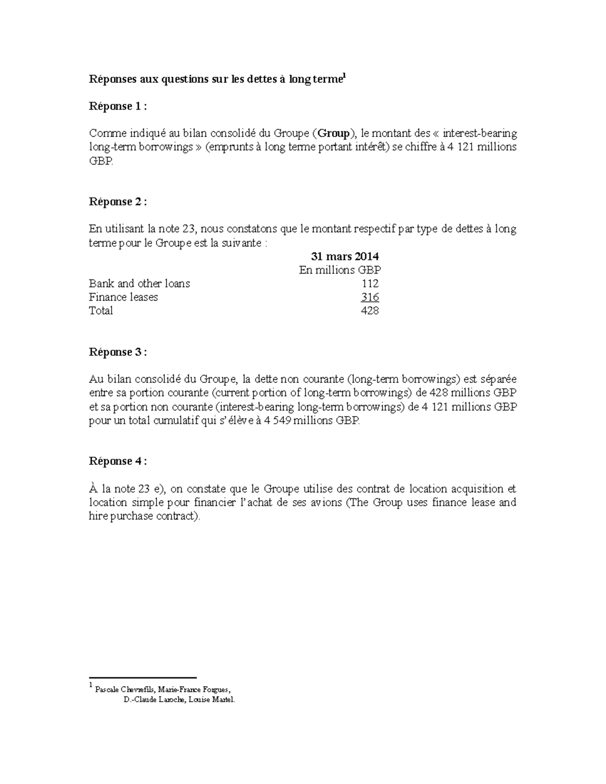 7 Dette LT réponses British Airways Réponses aux questions sur les