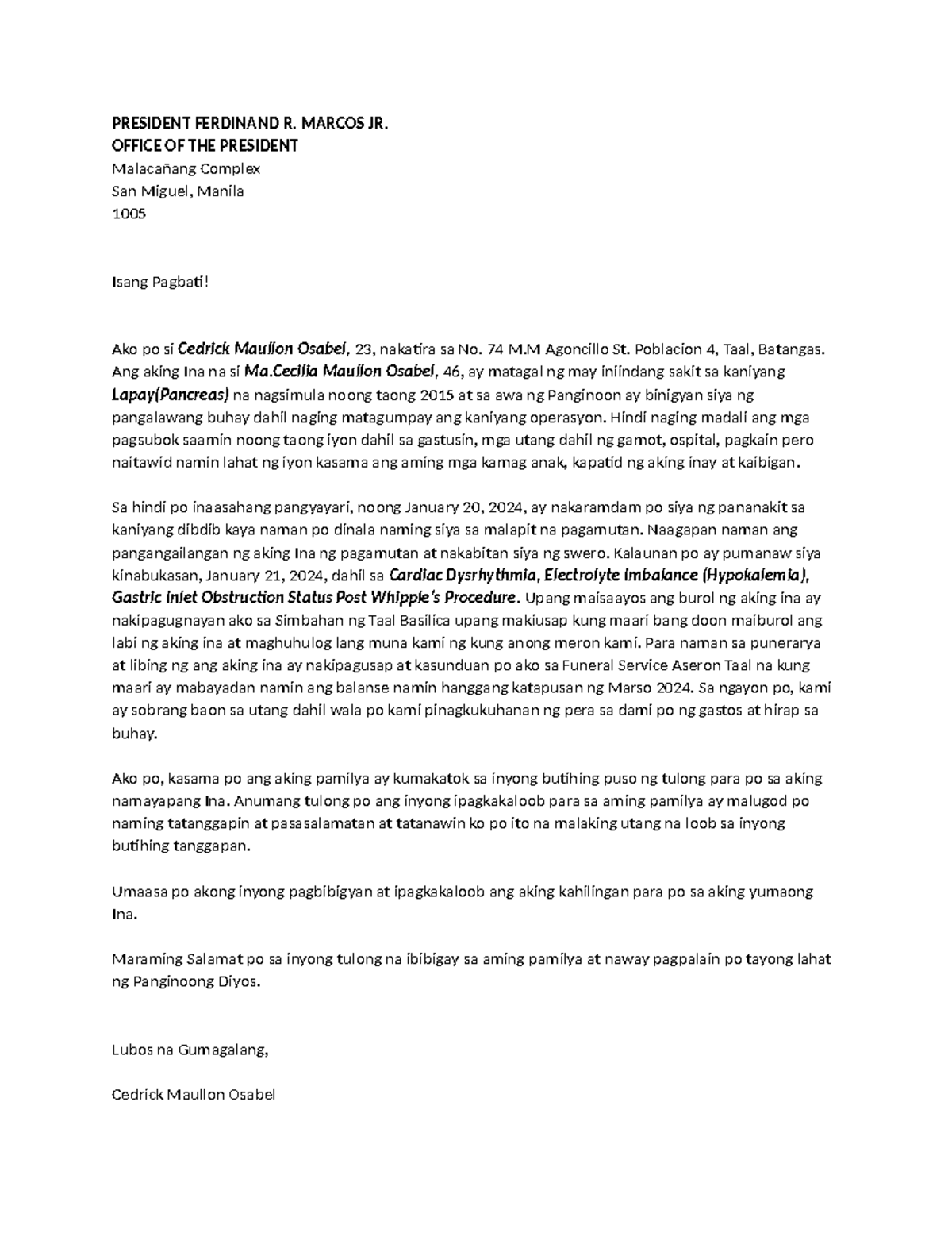 10 Letter-OF- Request- Office-OF-THE- President - PRESIDENT FERDINAND R ...