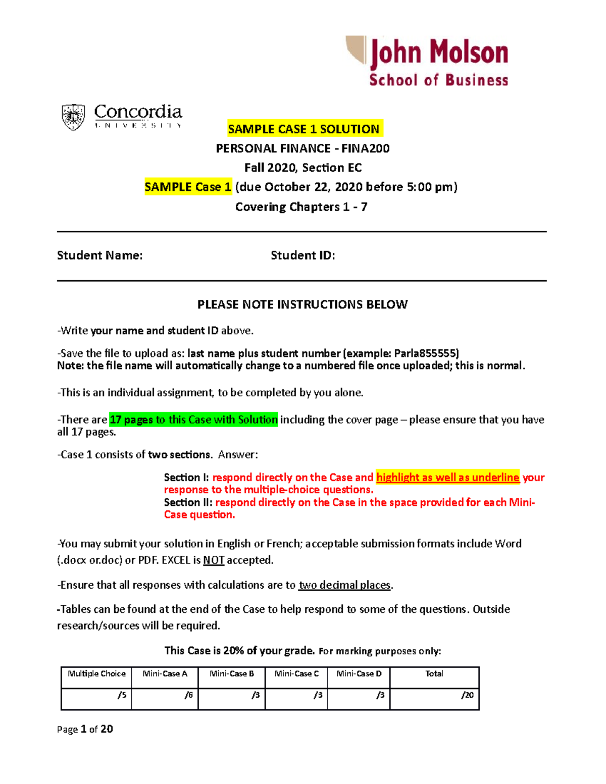 Sample Case 1 Solution (for practice) - SAMPLE CASE 1 SOLUTION PERSONAL ...