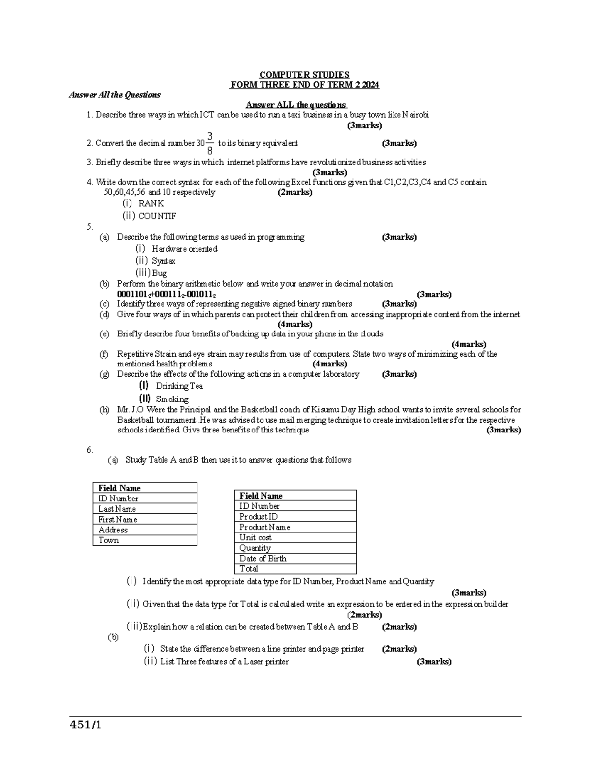 F3 Holiday Assignment - Computer - COMPUTER STUDIES FORM THREE END OF ...