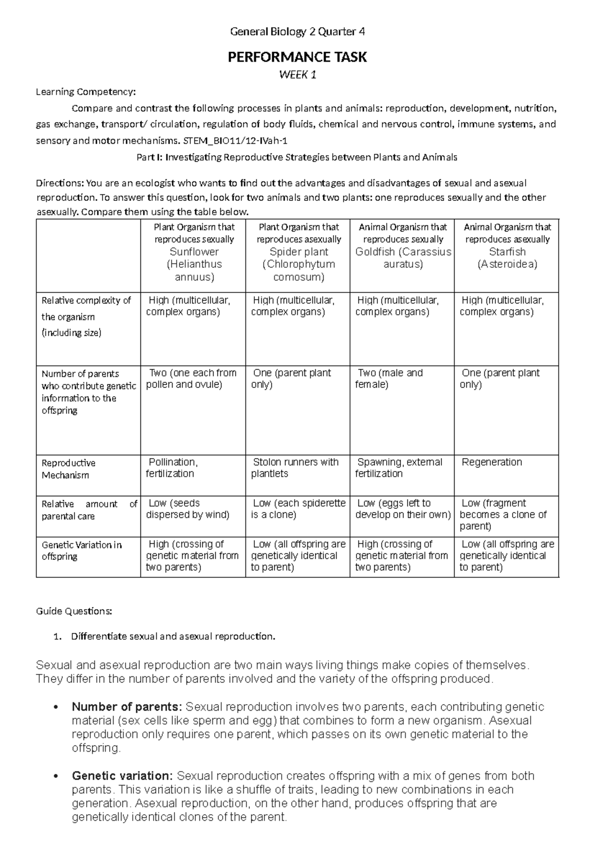[PT] GB2 Q4 Performance Task 1 - General Biology 2 Quarter 4 ...
