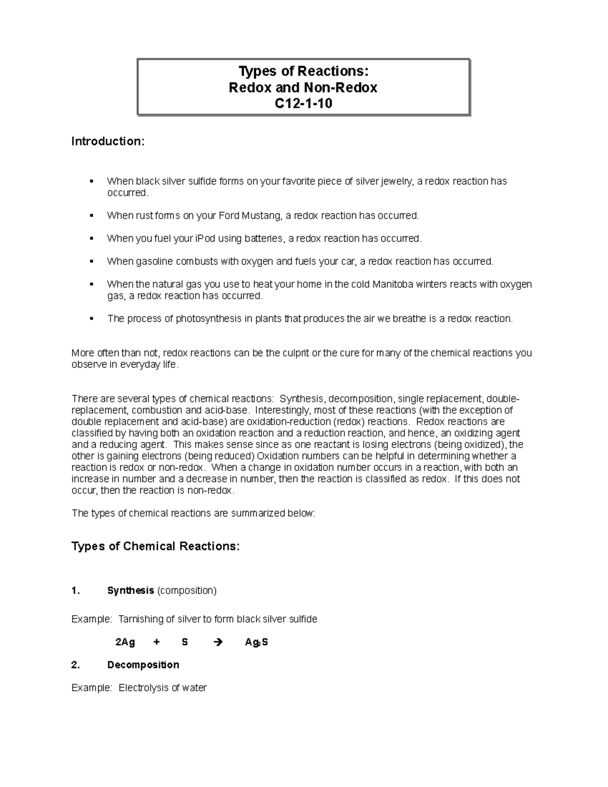 Redox And Non Redox Reactions Experiments Demonstrations C12 1 10 Chemistry Studocu Redox And Non Redox Reactions Experiments Demonstrations C12 1 10 Chemistry Studocu