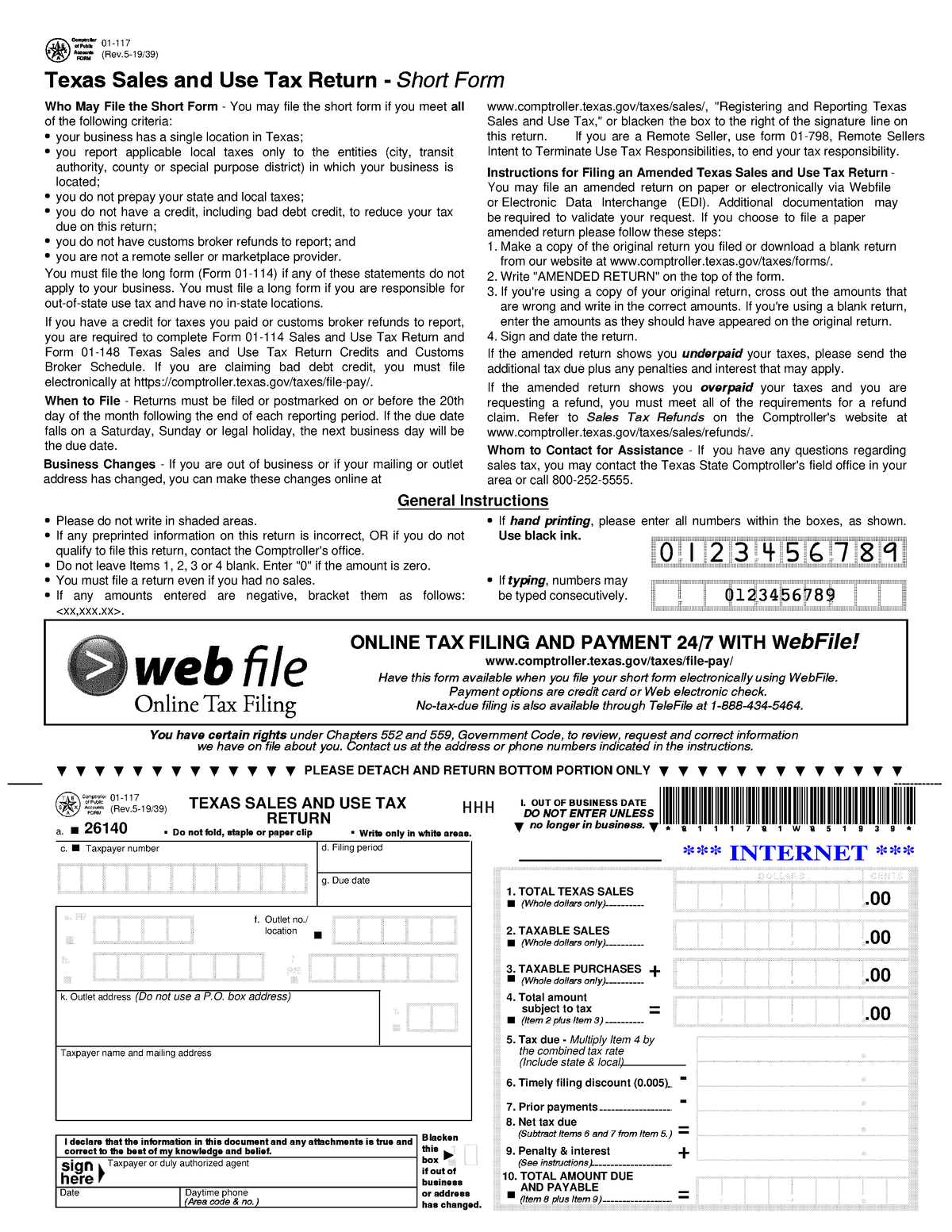 Texas Sales and Use Tax Return - TOTAL TEXAS SALES (Whole dollars only