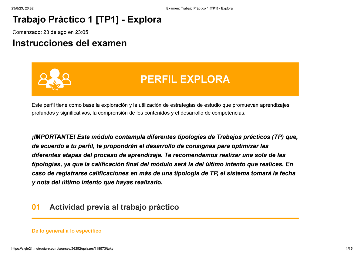 Examen Trabajo Práctico 1 [TP1] - Explora Seba 95% - Trabajo Práctico 1 ...