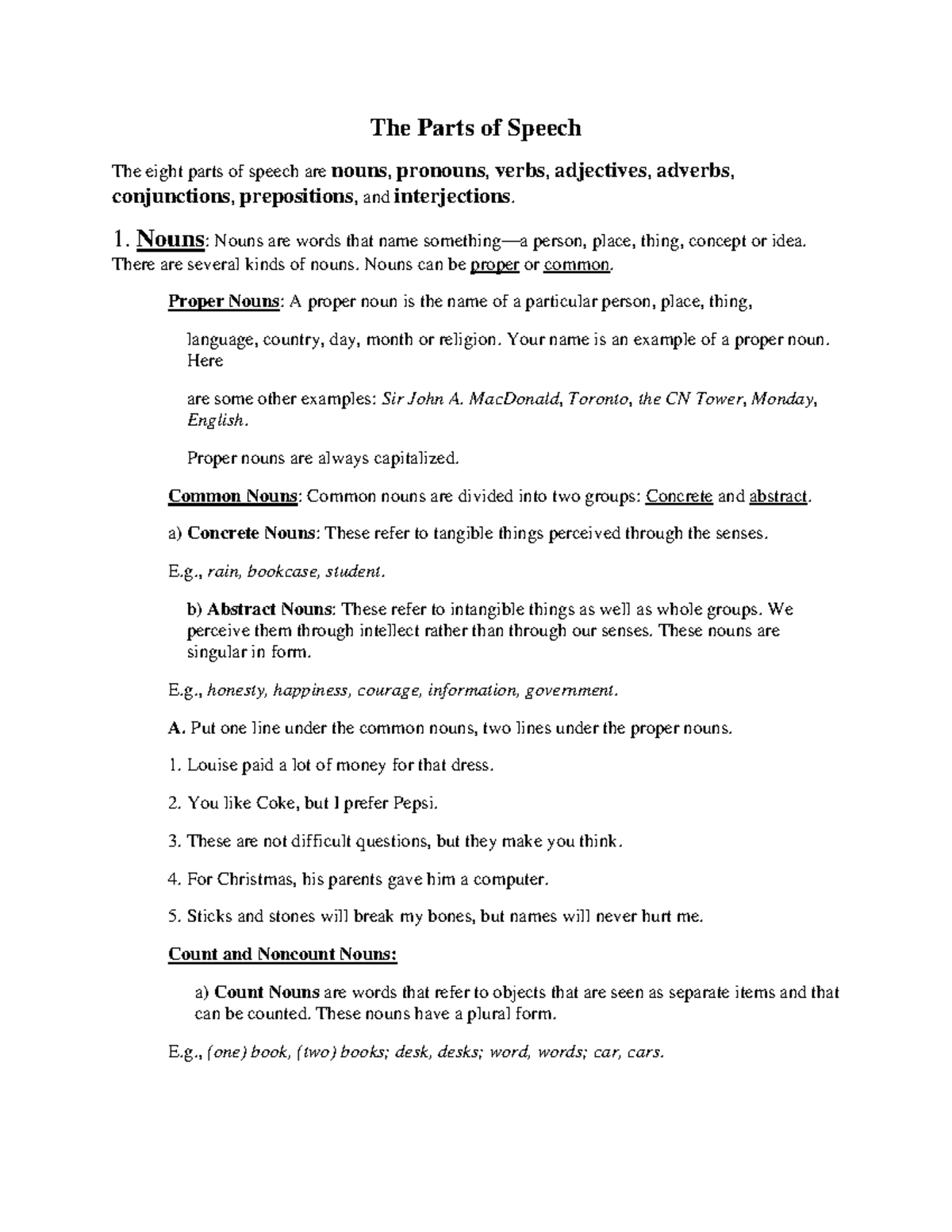 Parts of Speech The Parts of Speech The eight parts of speech are