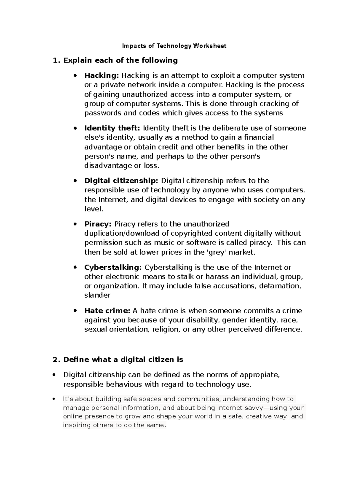 Impacts of Technology test revision (1) copy - Impacts of Technology ...