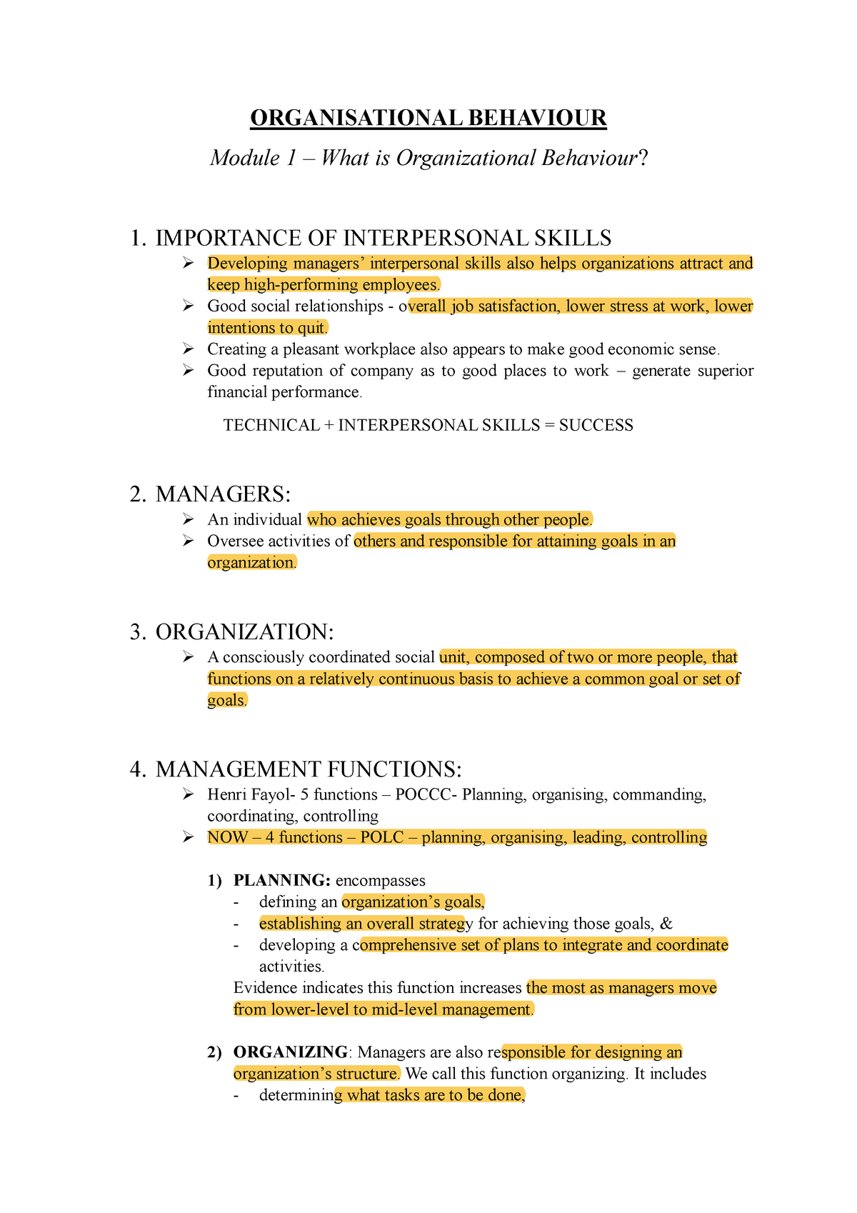 OB Final Organisational Behaviour Notes - ORGANISATIONAL BEHAVIOUR ...