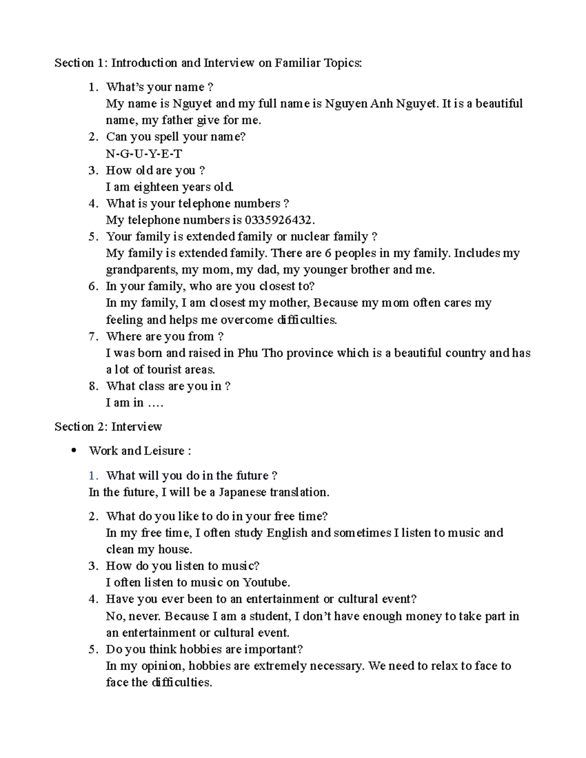 Talk amazing Section 1 Introduction and Interview on Familiar