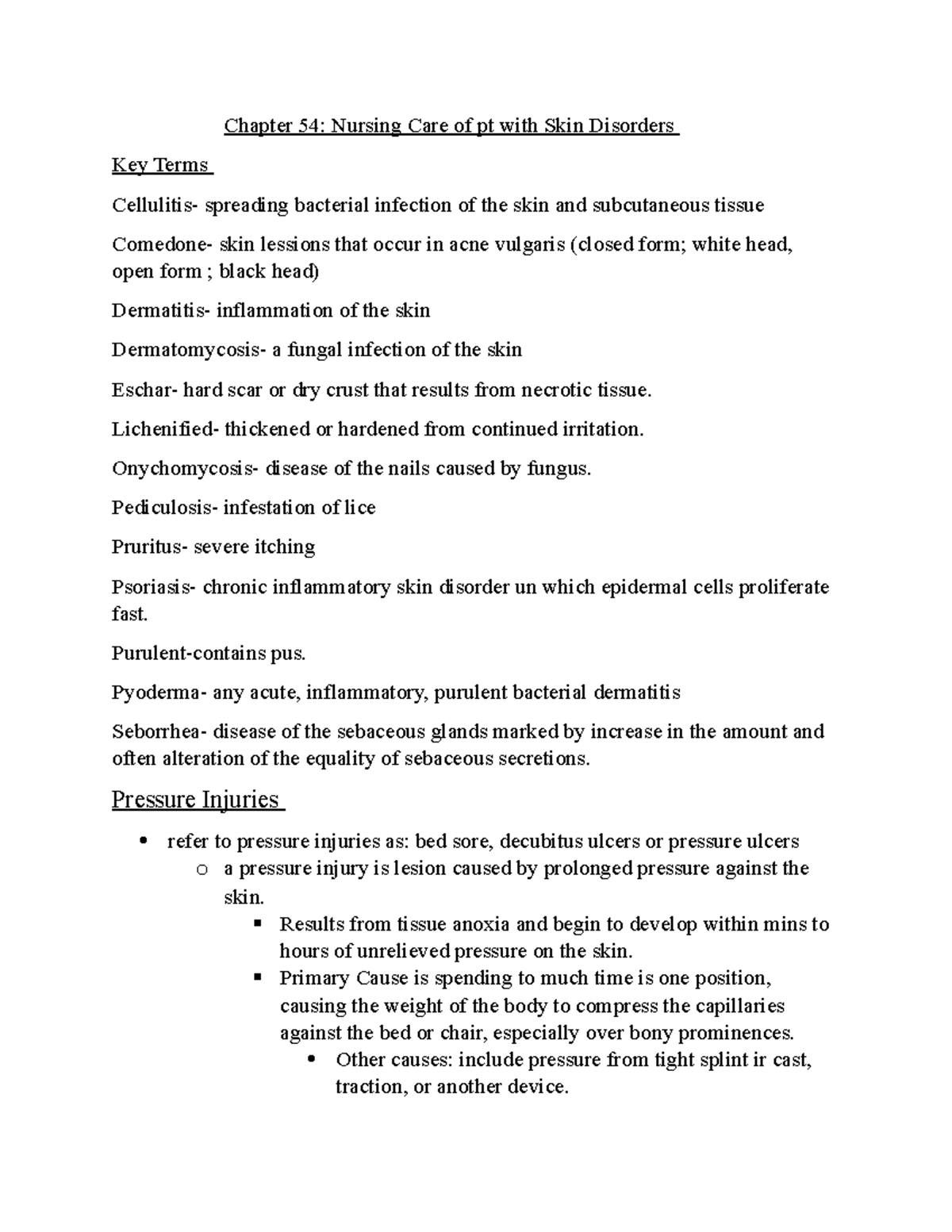 Med surg chp 54 Chapter 54 Nursing Care of pt with Skin Disorders