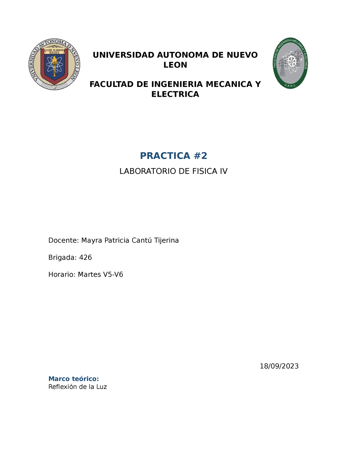 Practica 2 Lab Fisica 4 Universidad Autonoma De Nuevo Leon Facultad De Ingenieria Mecanica Y 9692