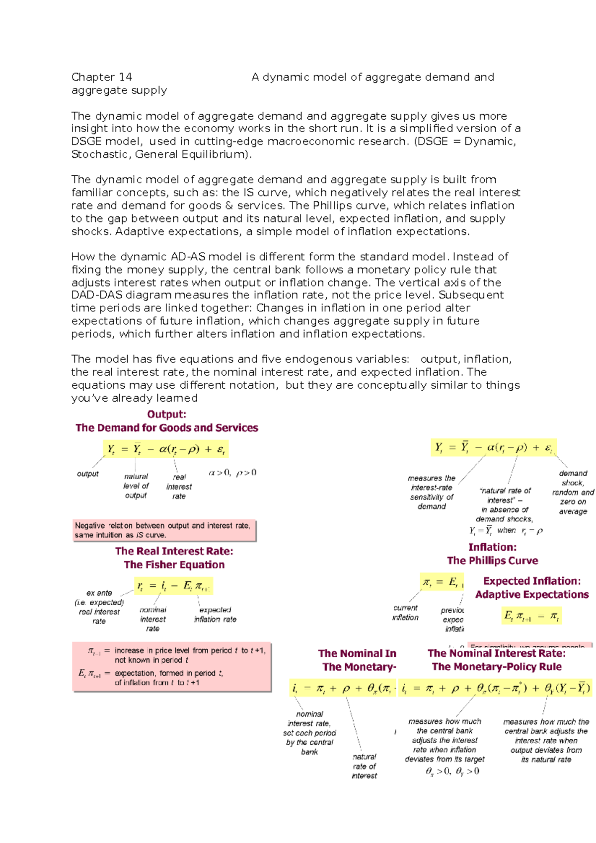 Chapter 14 A dynamic model of aggregate demand and aggregate supply ...
