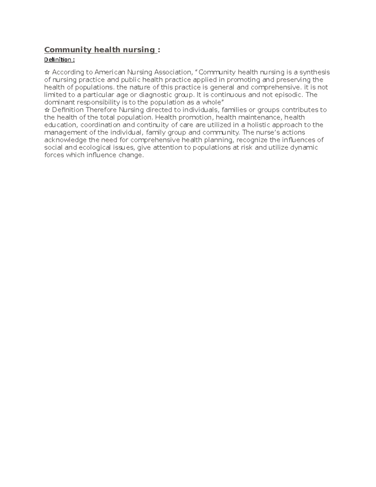Community Health Nursing Definition Community Health Nursing De ni
