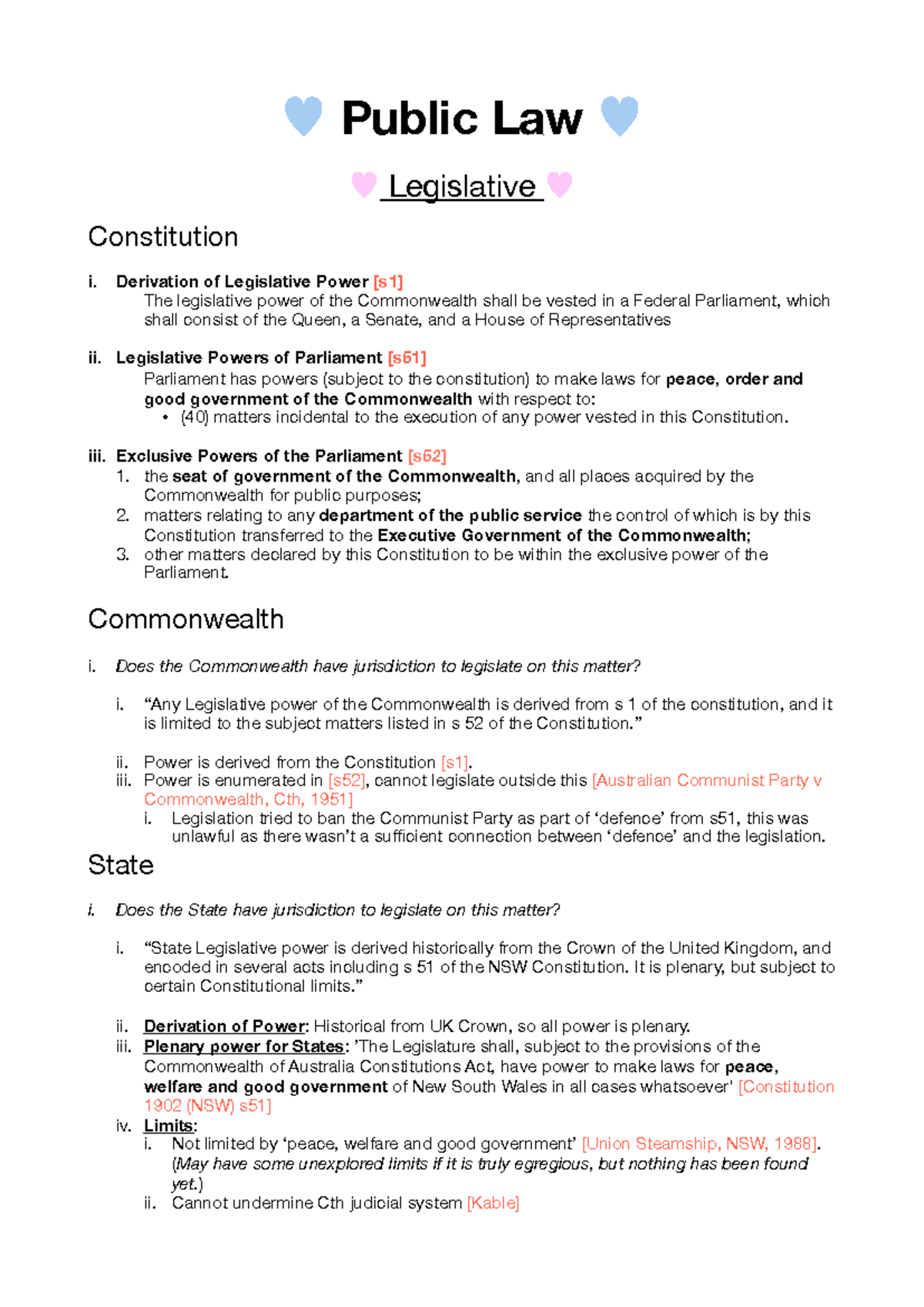 Laws1021 summary - Public Law Legislative Constitution i. Derivation of ...