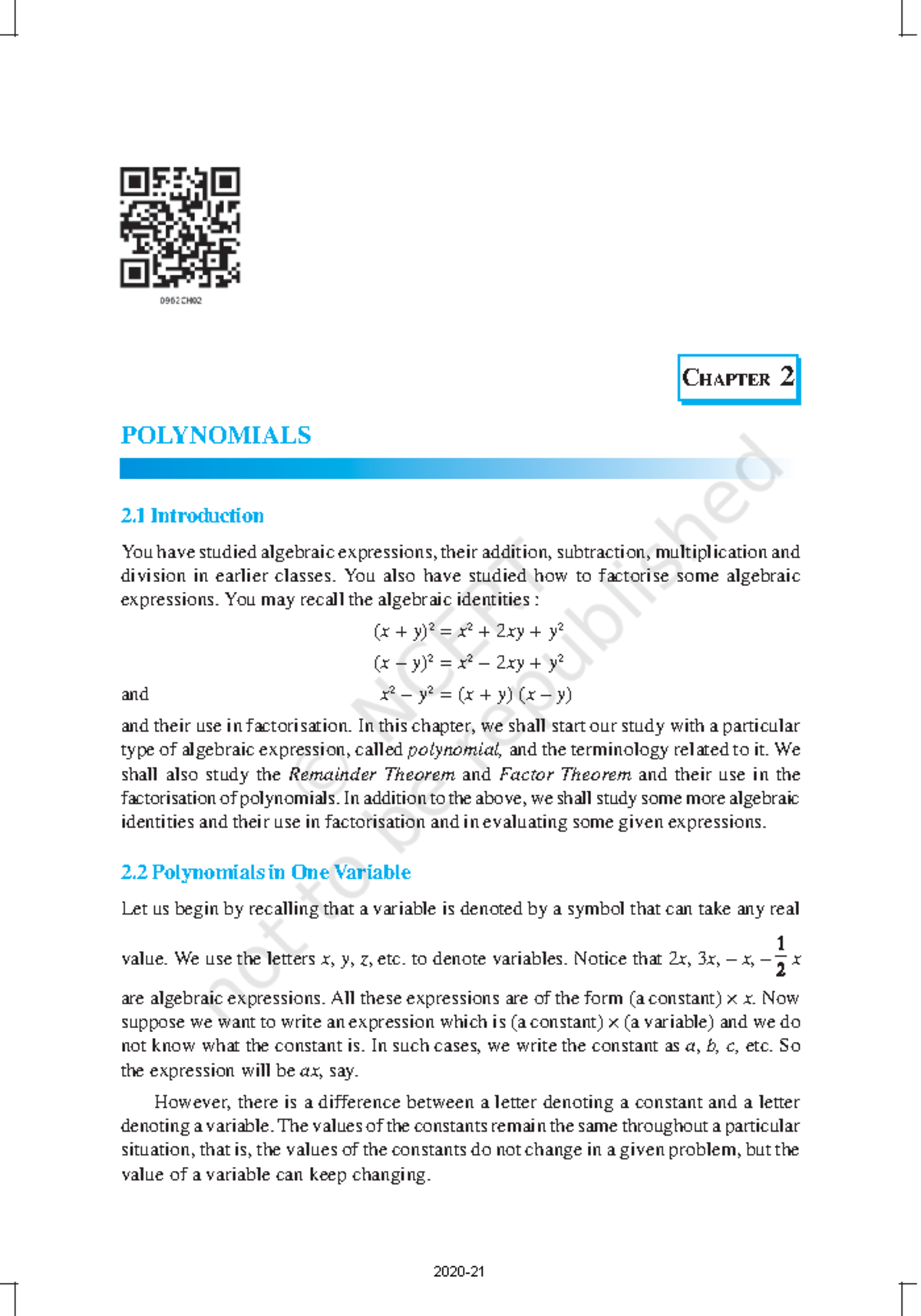 Iemh102-min - 28 MATHEMATICS CHAPTER 2 POLYNOMIALS 2 Introduction You ...