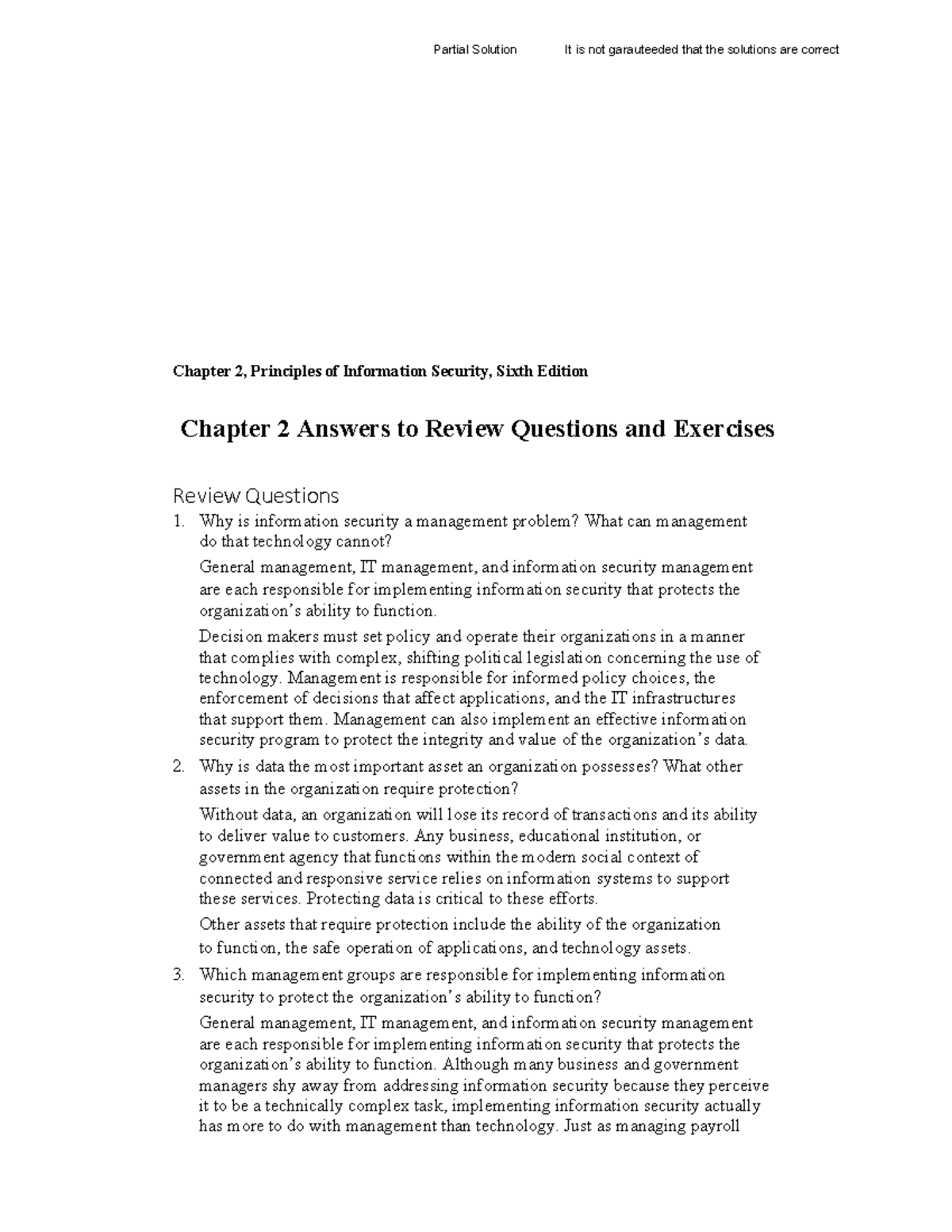 Charter 2 Ex Solutions - Chapter 2, Principles of Information Security ...
