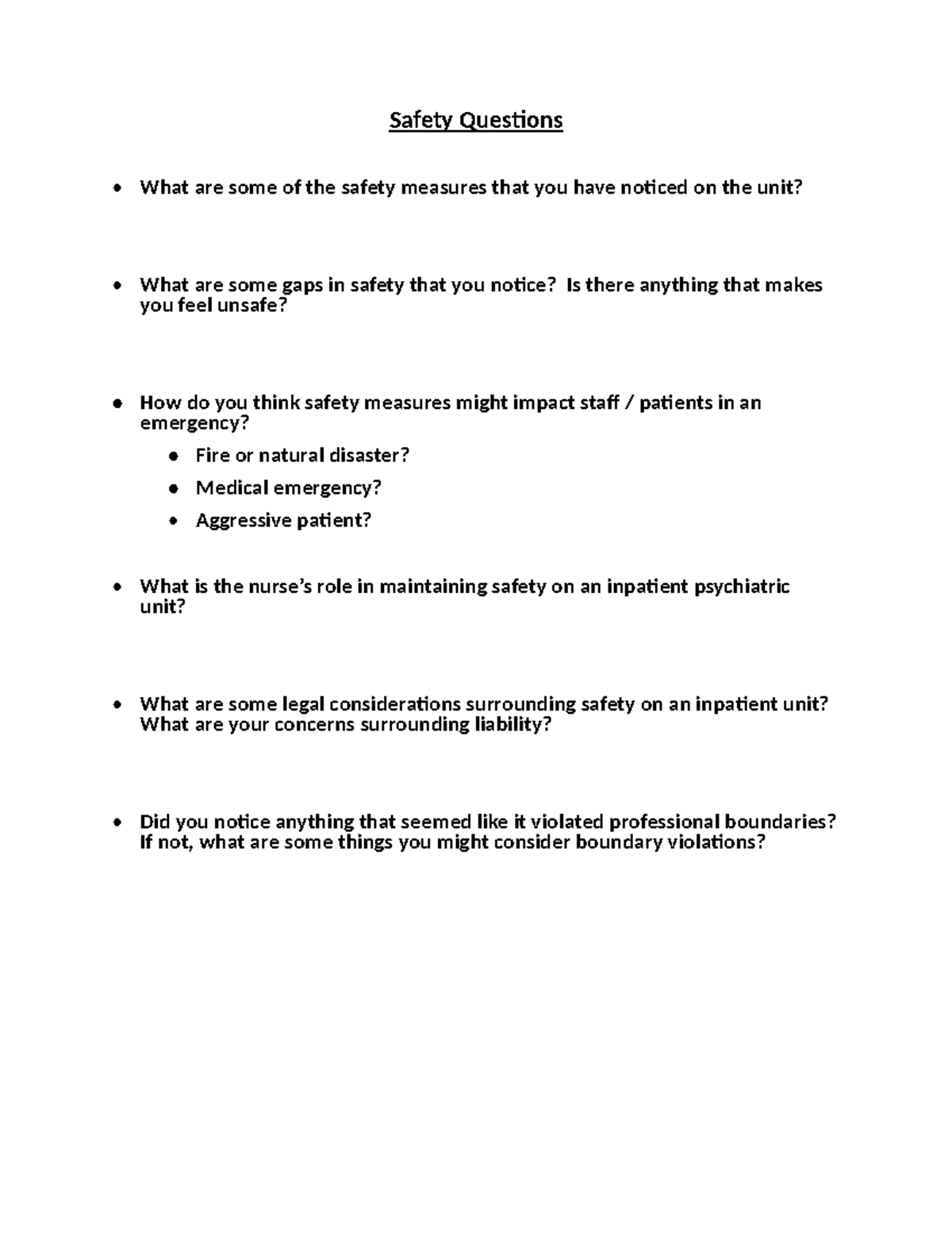 Week1 Safety Questions2 Safety Questions • What are some of the