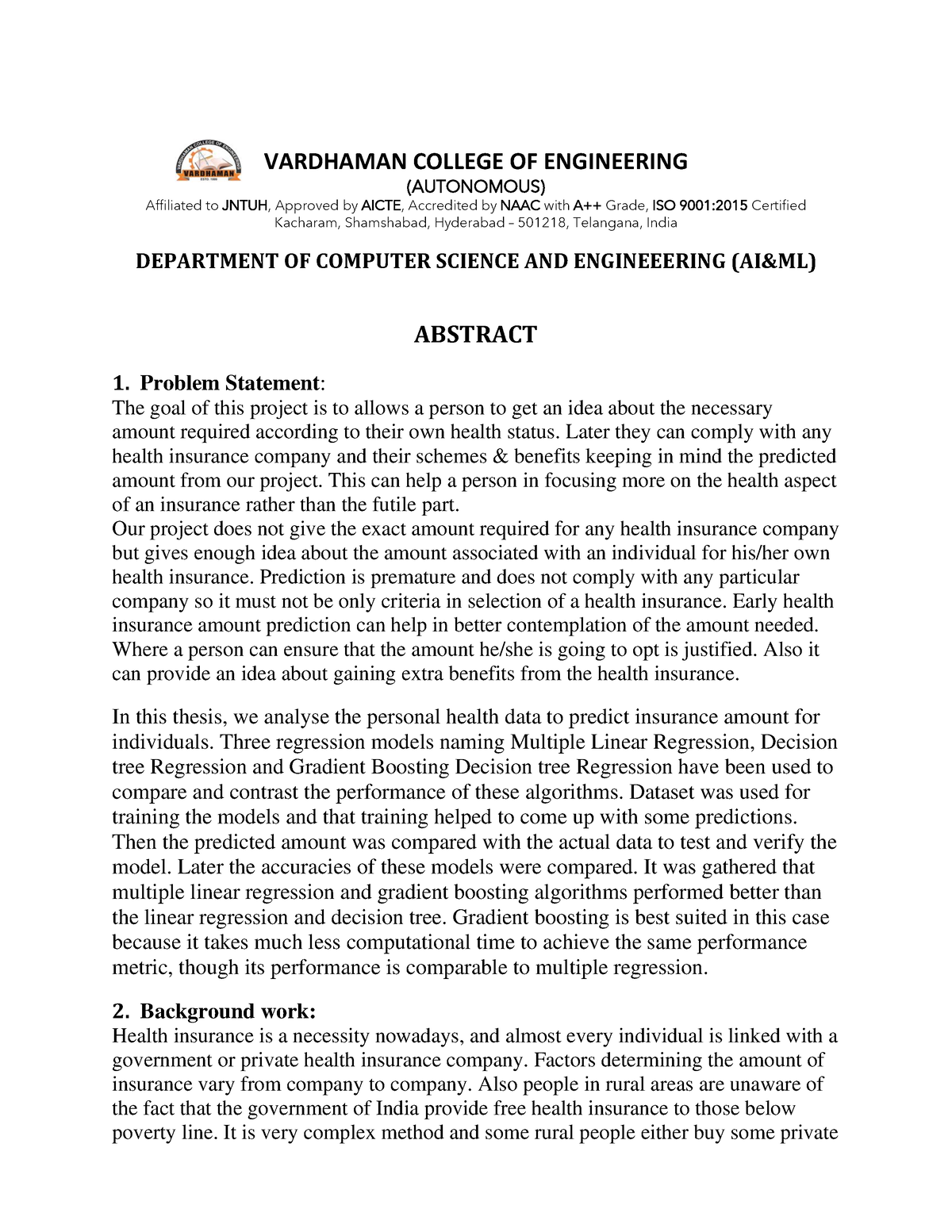 Cap abstract VARDHAMAN COLLEGE OF ENGINEERING (AUTONOMOUS) Affiliated