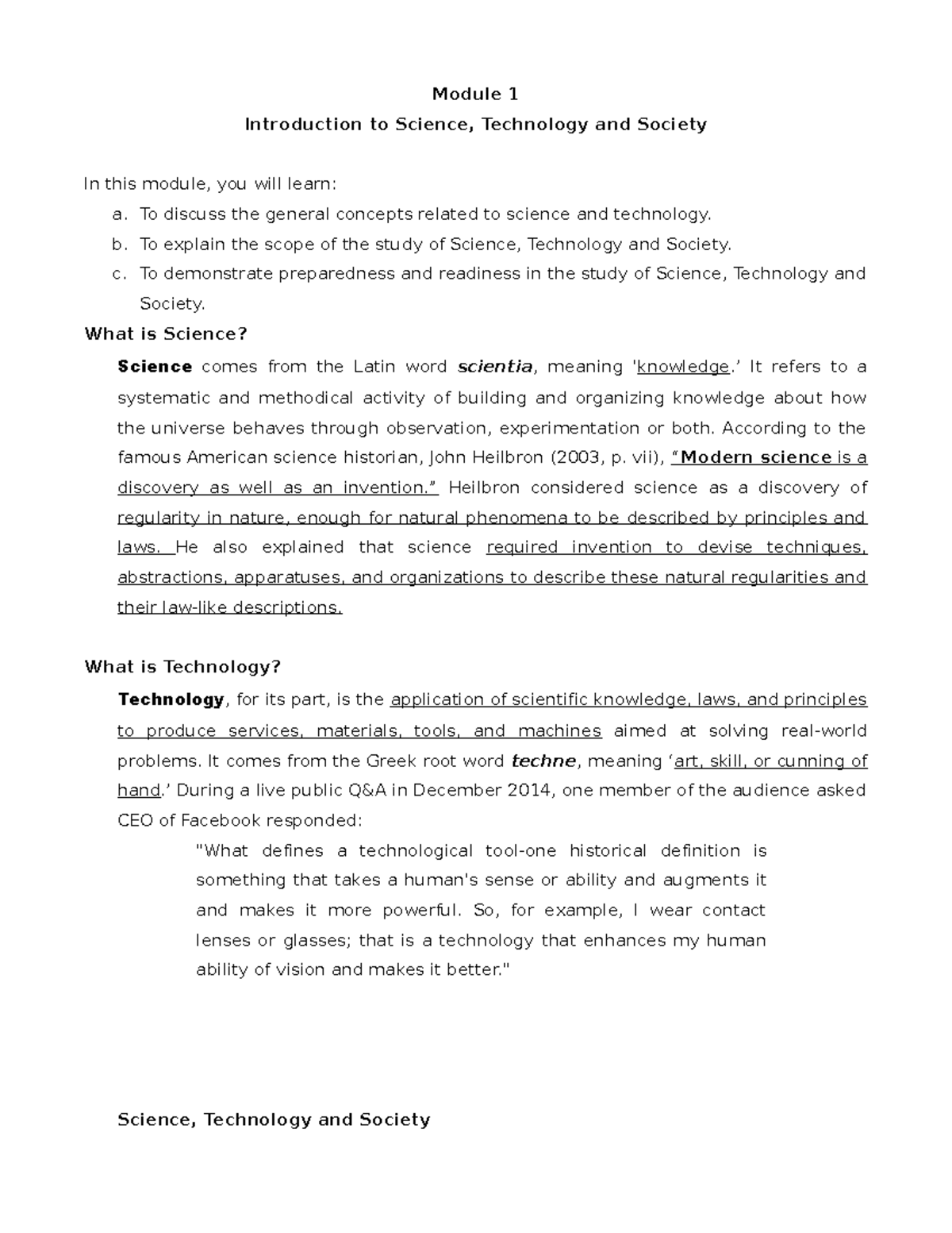 Module-1 - NOTES - Module 1 Introduction To Science, Technology And ...