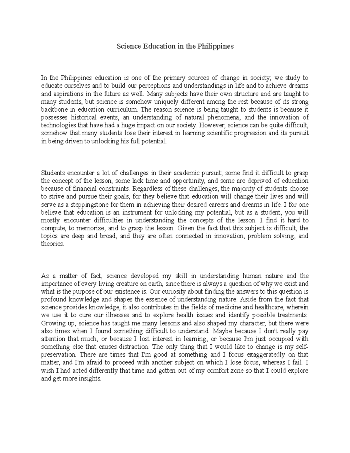 Science Education in the Philippines Many subjects have their own