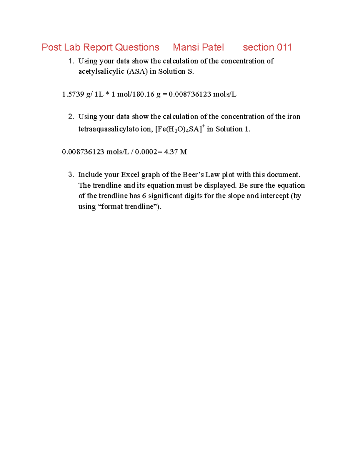 Post Lab Report Questions section 011 Post Lab Report Questions Mansi