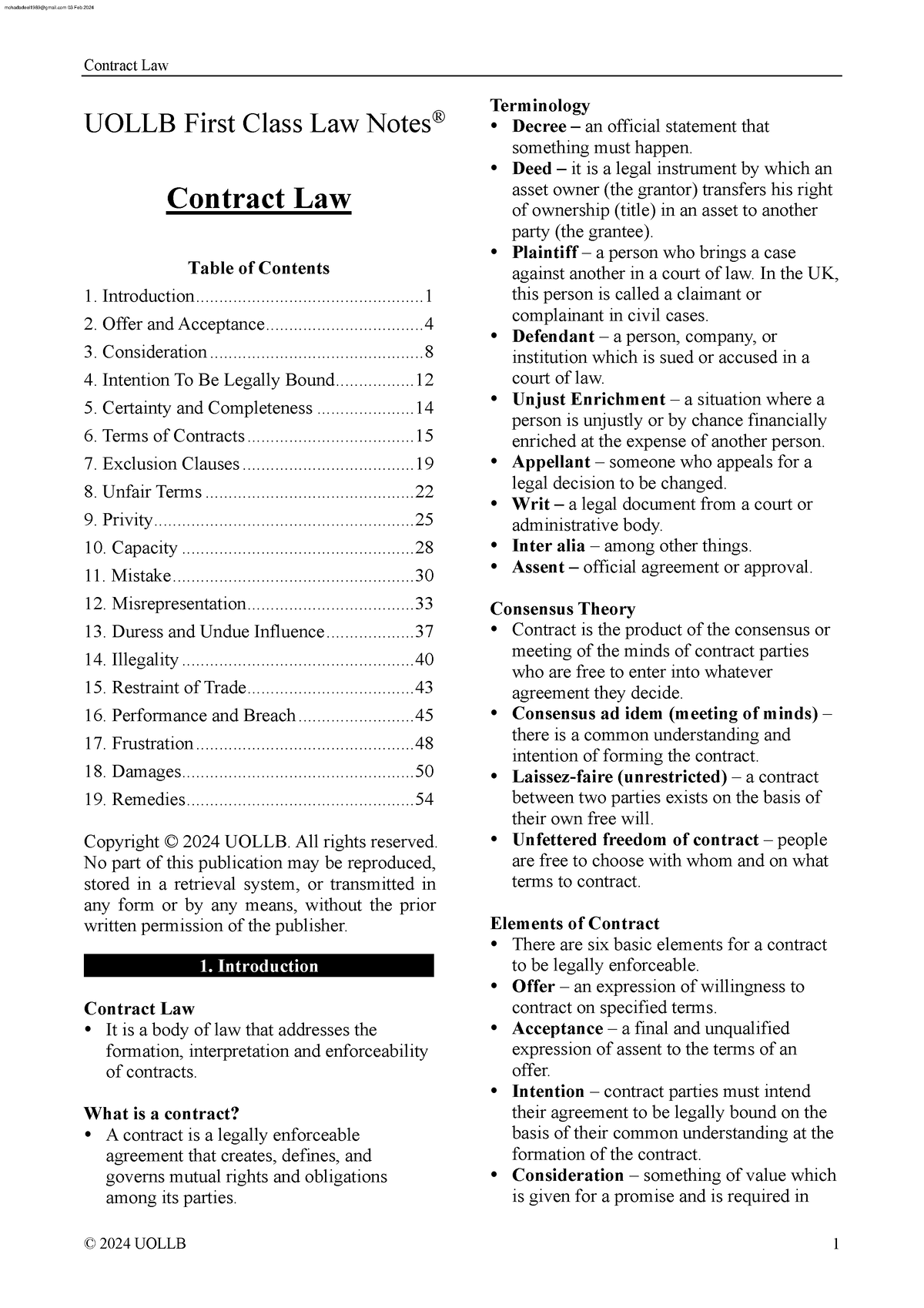 Uollb Contract Law - Nnn - Contract Law UOLLB First Class Law Notes ...