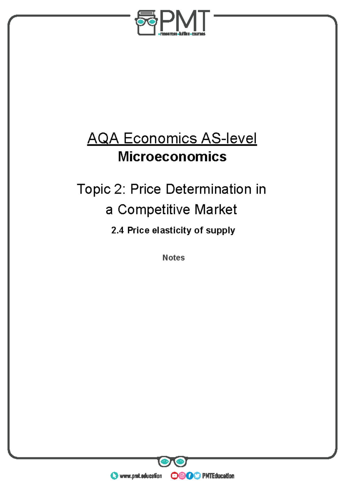 D) Price elasticity of supply - AQA Economics AS-level Microeconomics ...