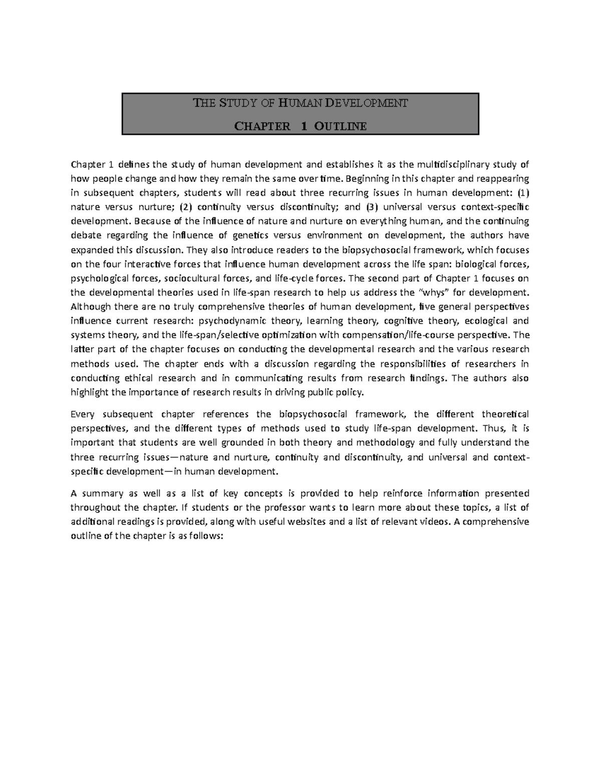 Psy 121 Chapter 1-5 outline - THE STUDY OF HUMAN DEVELOPMENT CHAPTER 1 ...
