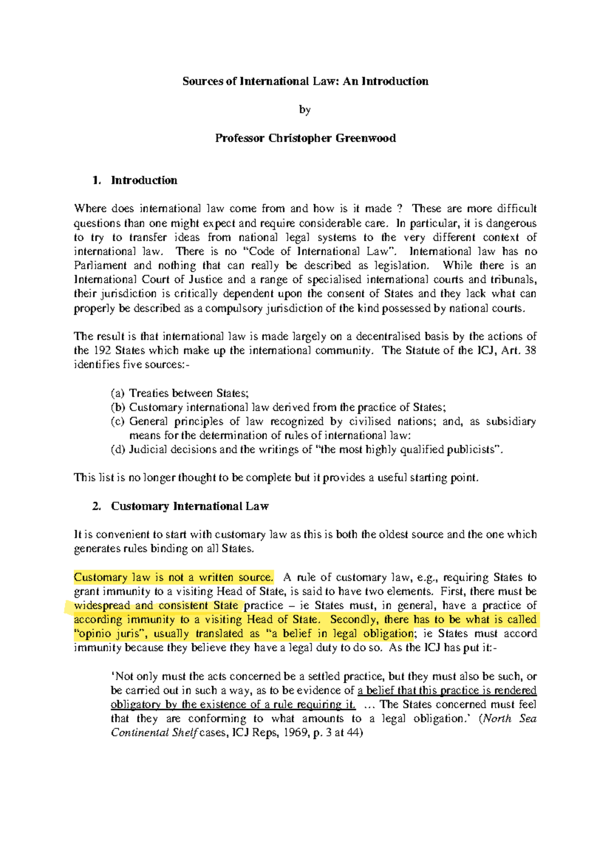 Greenwood outline - PIL - Sources of International Law: An Introduction ...
