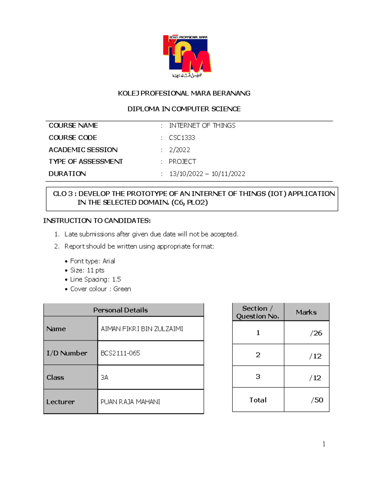 iot-fyp-report-project-kolej-profesional-mara-beranang-diploma-in