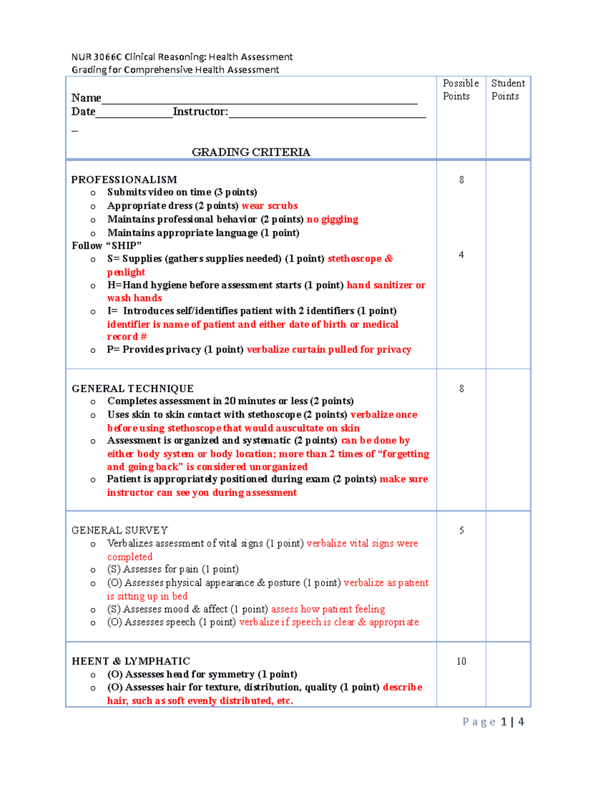 Comprehensive Assessment Grading for Comprehensive Health Assessment Studocu