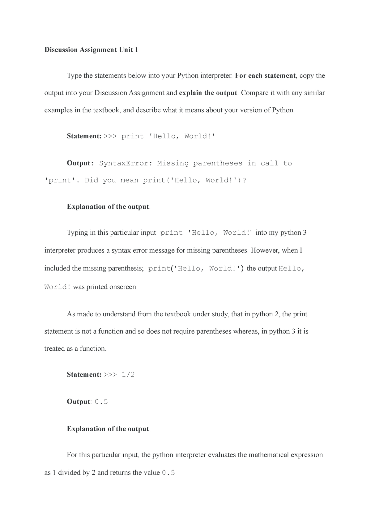 Discussion Assignment UNIT1 - Discussion Assignment Unit 1 Type The ...