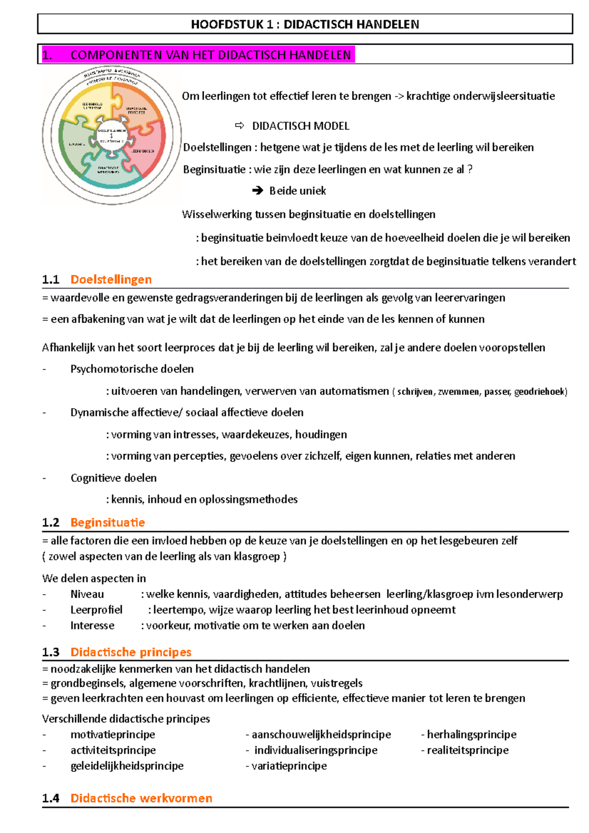 Didactisch Handelen H1 - HOOFDSTUK 1 : DIDACTISCH HANDELEN 1 ...