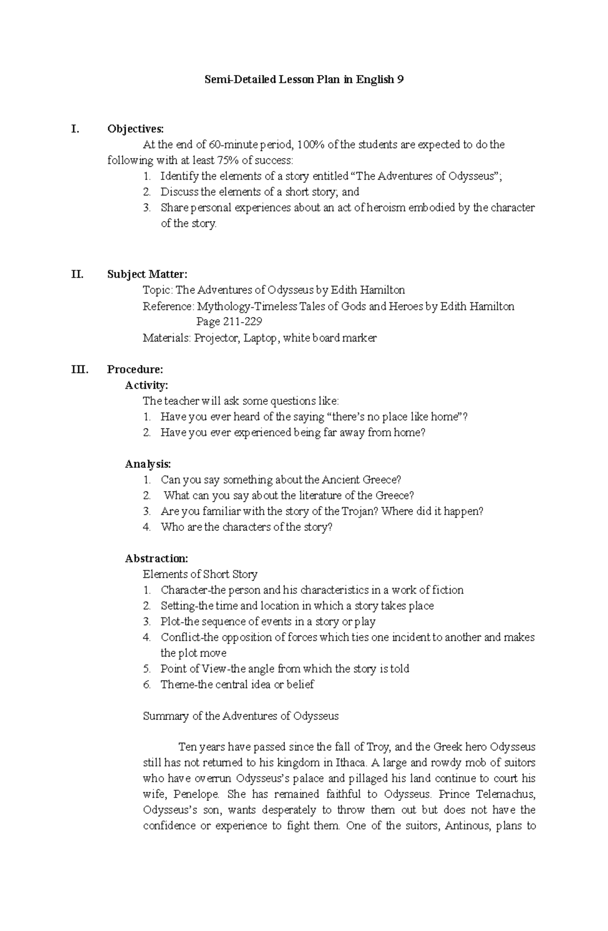 A Semi Detailed Lesson Plan In English For Grade 7 I Objectives Vrogue