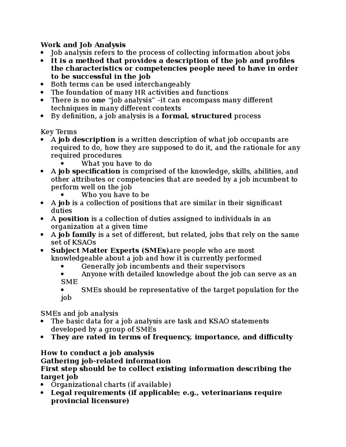 Work and Job Analysis - Notes - Work and Job Analysis Job analysis ...