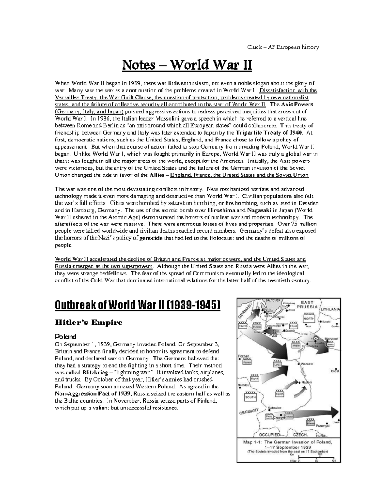 World war II Notes/Study Guide Cluck AP European history Notes
